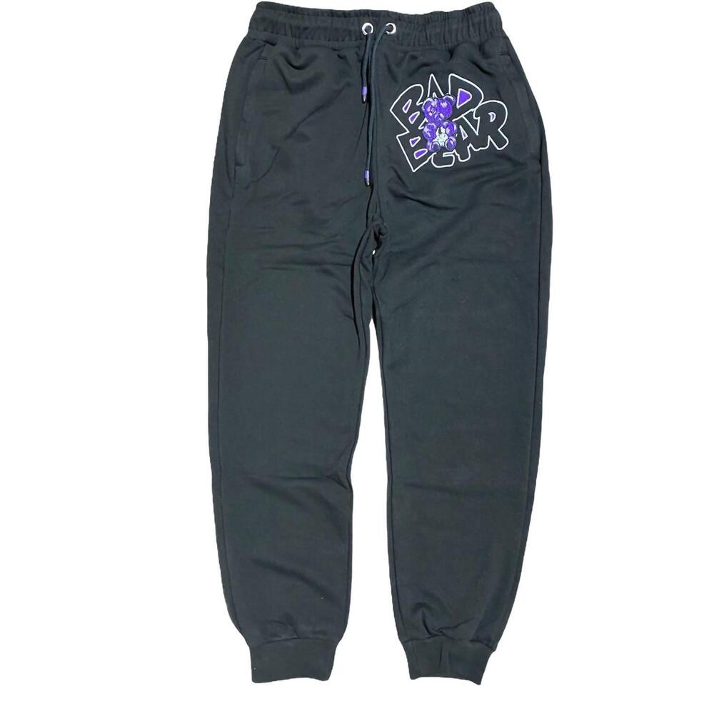 NEW THE ORIGINAL RETRO BRAND men's 12s concord bad bear joggers in black/purple